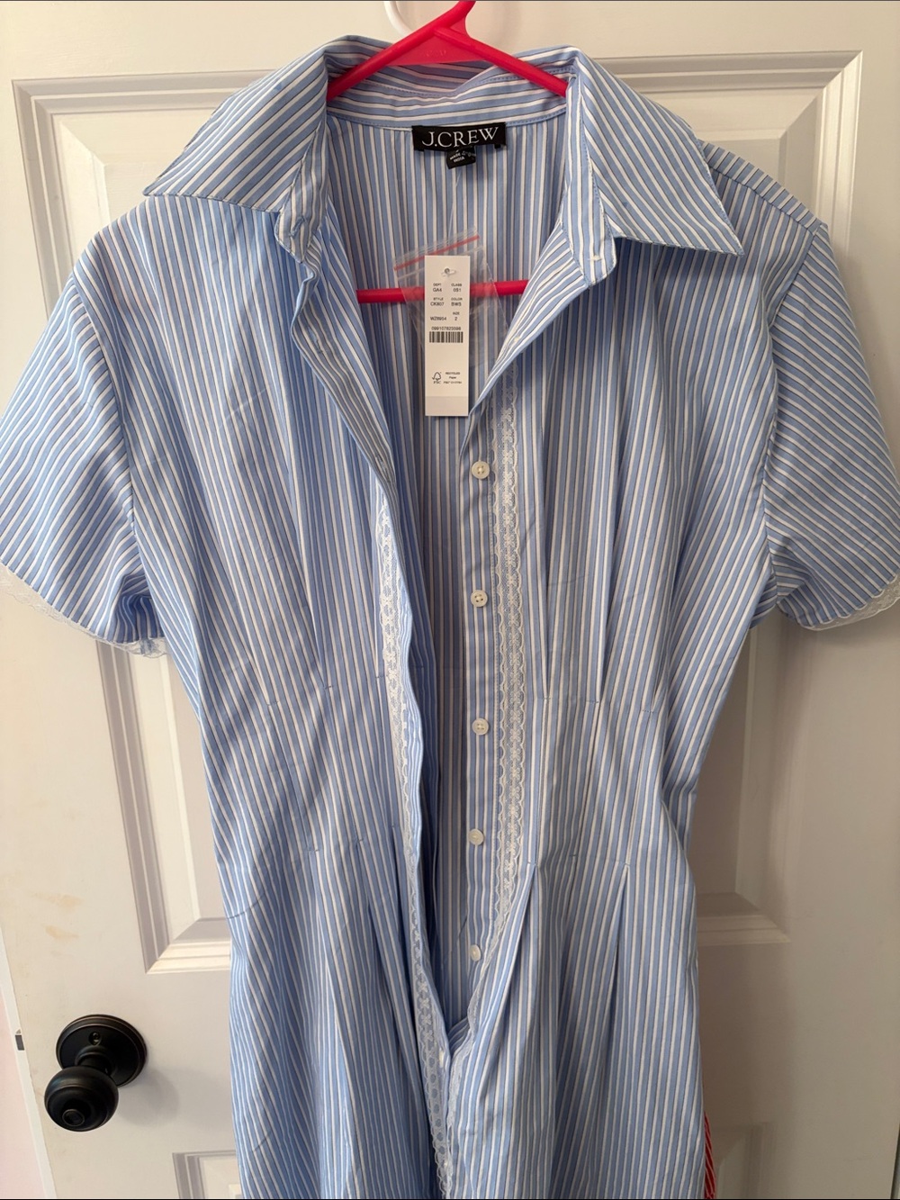 J. Crew Blue and White Striped Short-Sleeve Button-Down Dress